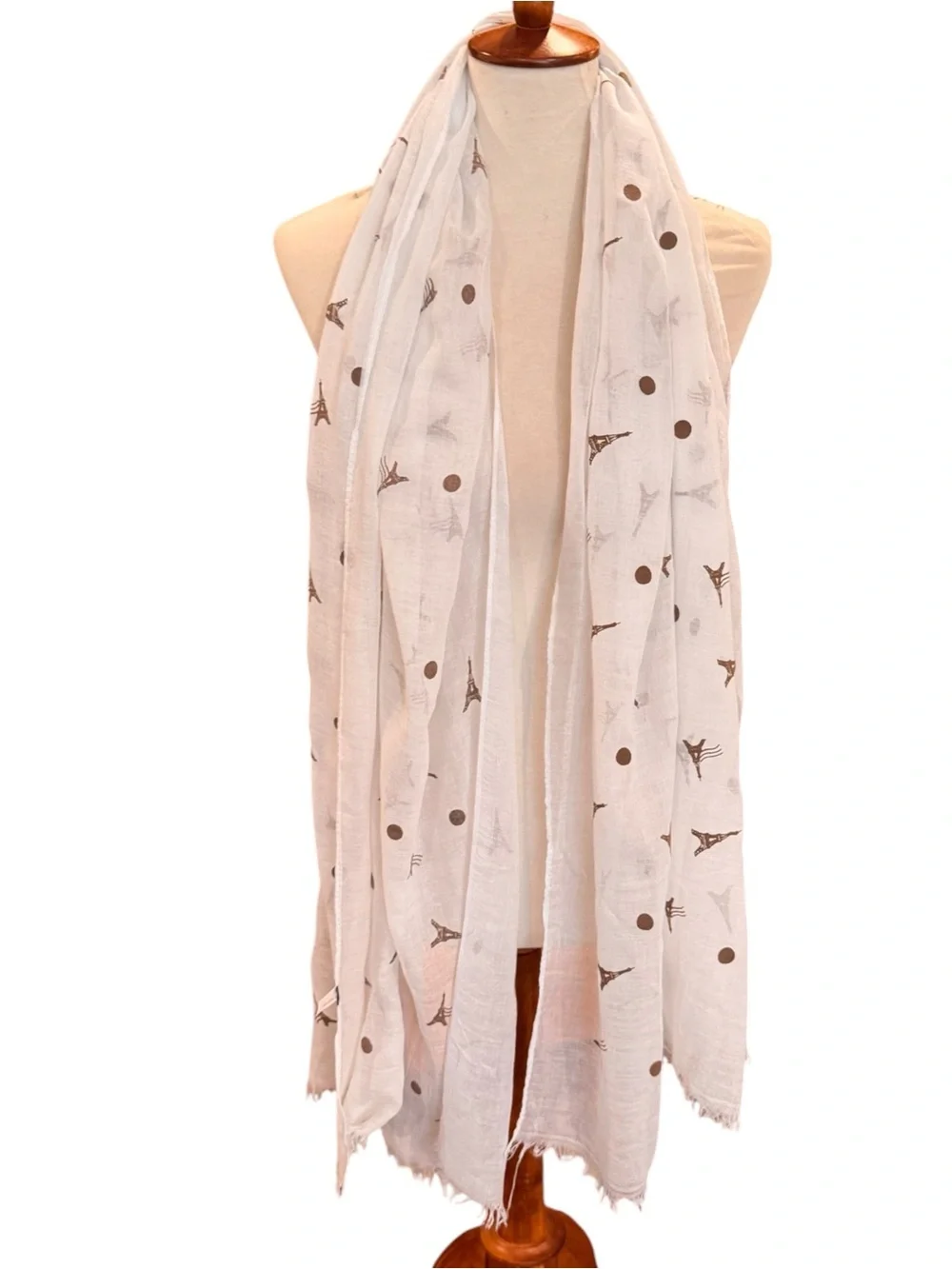 Light Cream Eiffel Tower Dot Scarf - Unbranded